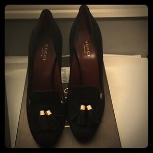 Gucci Natural Mischa Suede Tassel Loafer Pumps